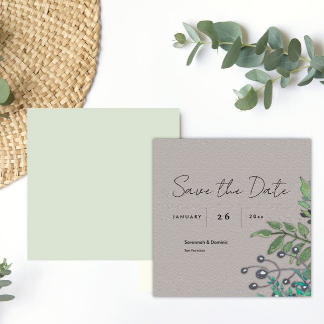 Modern Rustic Botanical Bröllop Spara Datumet (Skapare uppladdad)