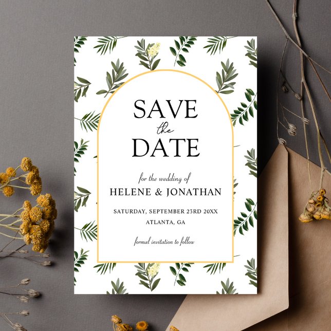 Modern Rustic Botanical Elegant bröllop Spara Datumet (Modern Rustic Botanical Elegant Wedding Save The Date)