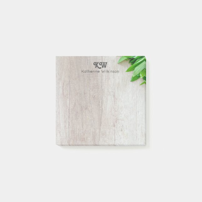 Modern Rustic Botanical Grått Wood Home Office Post-it Block (Framsida)