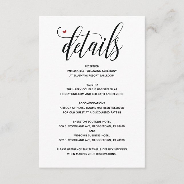 Modern rustic bröllop Detaljer bifogat kort v1 (Framsida)