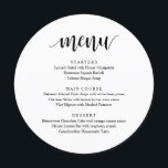 Modern Rustic, Bröllop Elopement Reception Middag Meny<br><div class="desc">Modern Rustic Black and White,  Round Plate Fores,  Bröllop elopement Dinner Menu. En perfekt pub-meny för din stora dag. Du kan ändra skriptteckensnittet färg och ändra menyn innehåll och typsnitt för att uppfylla dina behov.</div>
