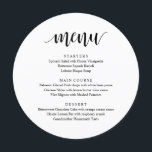 Modern Rustic, Bröllop Elopement Reception Middag Meny<br><div class="desc">Modern Rustic Black and White,  Round Plate Fores,  Bröllop elopement Dinner Menu. En perfekt pub-meny för din stora dag. Du kan ändra skriptteckensnittet färg och ändra menyn innehåll och typsnitt för att uppfylla dina behov.</div>