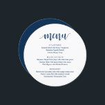 Modern Rustic, Bröllop Elopement Reception Middag Meny<br><div class="desc">Modern Rustic Navy Blue,  Round Plate Fores,  Bröllop elopement Dinner Menu. En perfekt pub-meny för din stora dag. Du kan ändra skriptteckensnittet färg och ändra menyn innehåll och typsnitt för att uppfylla dina behov.</div>