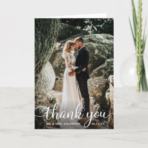 Modern Rustic Calligraphy Bröllop Photo Fold Tack Kort