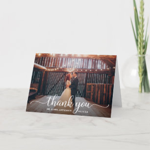 Modern Rustic Calligraphy Photo Bröllop Fold Tack Kort
