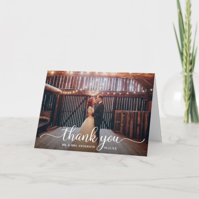 Modern Rustic Calligraphy Photo Bröllop Fold Tack Kort (Framsida)