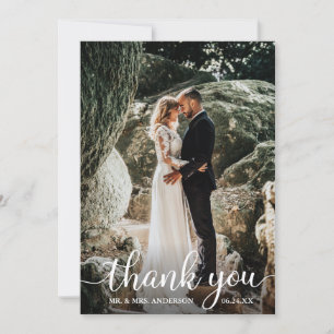 Modern Rustic Calligraphy Script Bröllop Photo Tack Kort