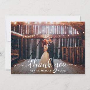 Modern Rustic Calligraphy Script Photo Bröllop Tack Kort