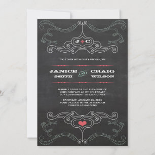Modern Rustic Chalkboard Typography Bröllop Inbjudningar