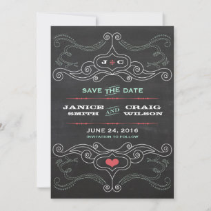 Modern Rustic Chalkboard Typography Bröllop Spara Datumet