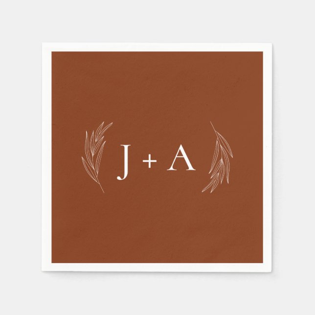 Modern Rustic Chic Botanical Monogram Wedding Pappersservett (Framsidan)