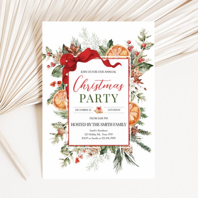 Modern Rustic Citrus-Orangen jul Party Inbjudningar (Modern Rustic Citrus Christmas Party Invitation)