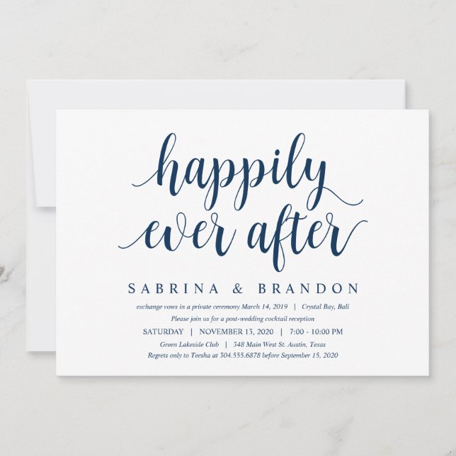Modern Rustic Cute Navy Blue, Bröllop Elopement Inbjudningar (Framsida)