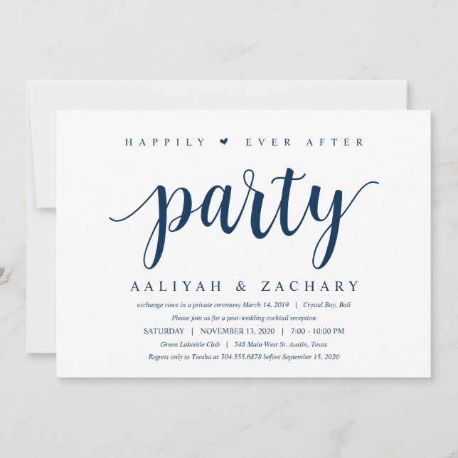 Modern Rustic Cute Navy Blue, Bröllop Elopement Inbjudningar (Framsida)