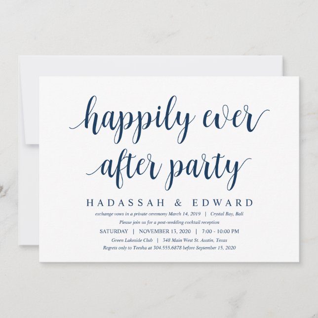 Modern Rustic Cute Navy Blue, Bröllop Elopement Inbjudningar (Framsida)