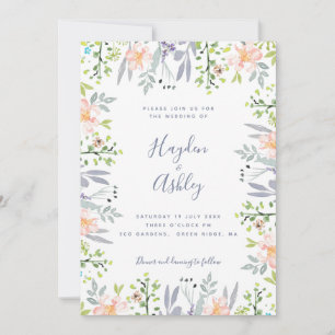 Modern Rustic Dreamy Blommigt Watercolor Bröllop Inbjudningar
