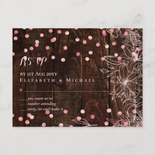 Modern Rustic Dusty Ro Rosa Confetti Bröllop Vykort