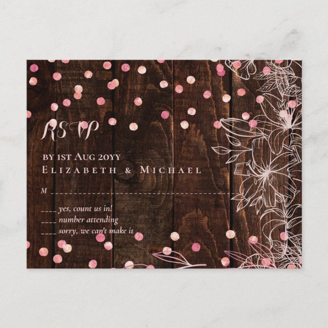 Modern Rustic Dusty Ro Rosa Confetti Bröllop Vykort (Framsida)