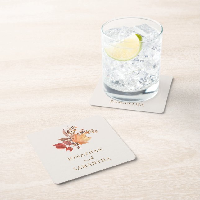 Modern Rustic Fall Boho Flower Wedding  Underlägg Papper Kvadrat (Insitu)