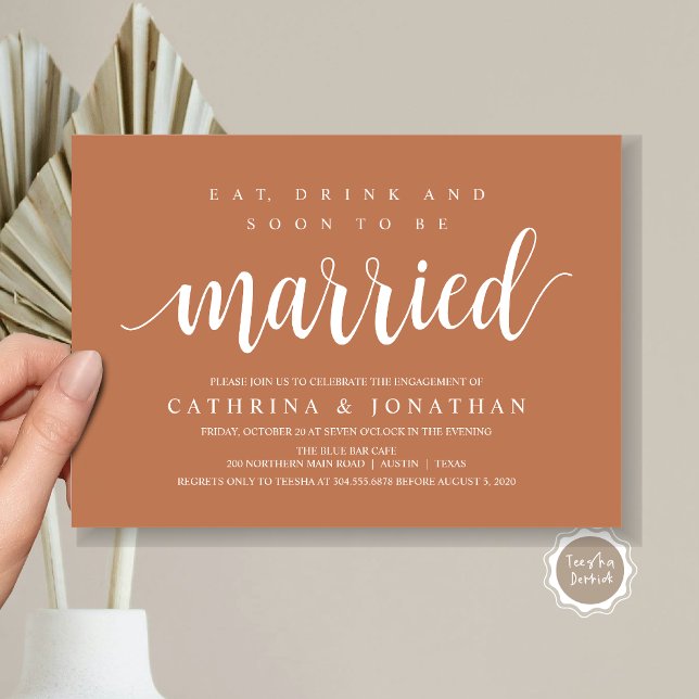 Modern Rustic, Förlovningsfest Firande Invita Inbjudningar (Modern Wedding Engagement Party Invitation Card, Eat, Drink and Soon To Be Married, in Rust themed)