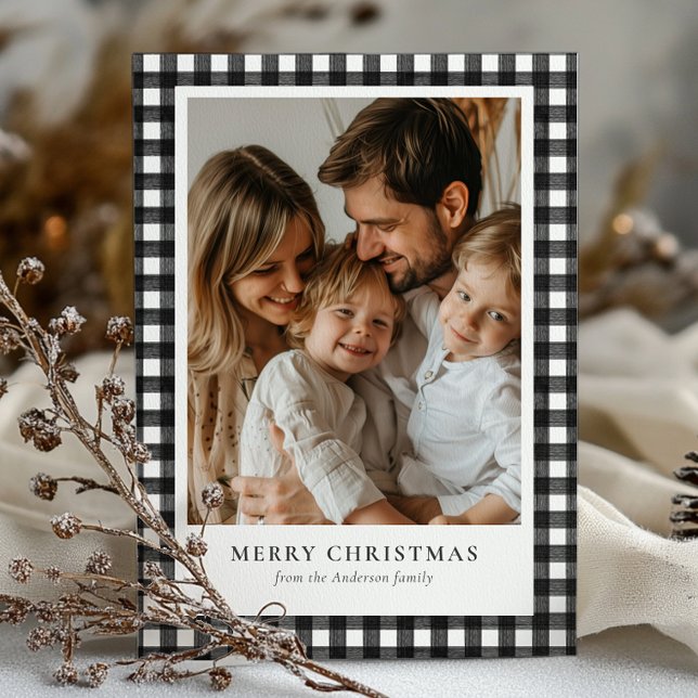 Modern Rustic God jul Buffalo Play Photo Julkort (Skapare uppladdad)