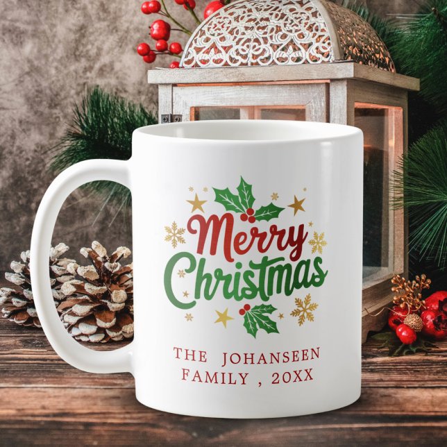 Modern Rustic God jul Typography Family Kaffemugg (Skapare uppladdad)