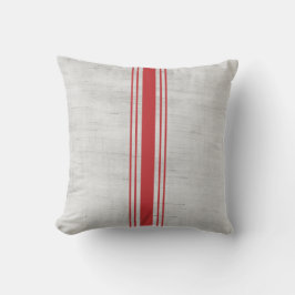 Modern Rustic Grain Sack Red Rand Kudde