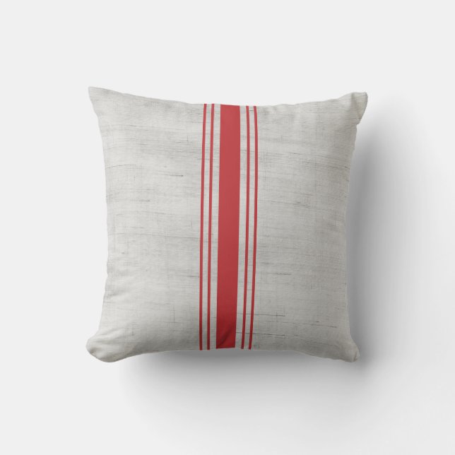 Modern Rustic Grain Sack Red Rand Kudde (Framsida)