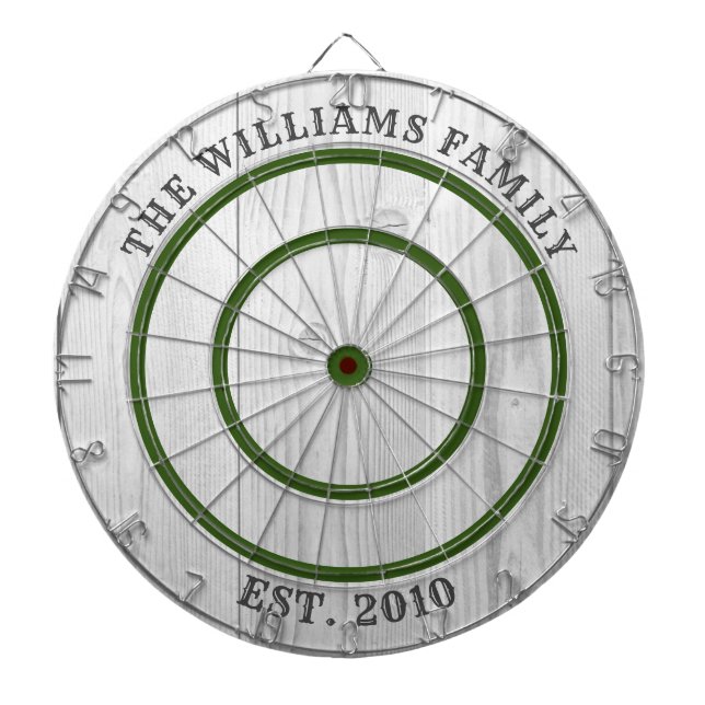 Modern Rustic Grått Barn Wood Family Namn Dart Boa Darttavla (Framsidan)