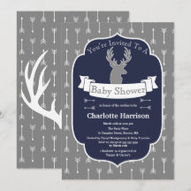 Modern Rustic Grått & Navy Hjort & Arrow Baby Show