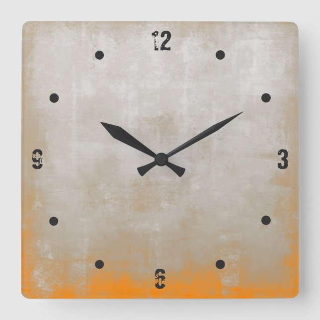 Modern Rustic Grått-Orange-Abstrakt Fyrkantig Klocka (Framsida)