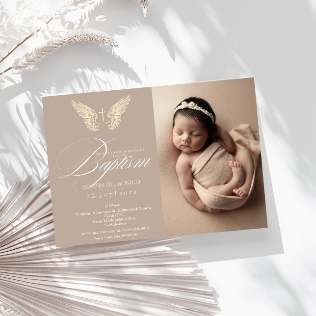 Modern Rustic Guld Typography Kor Photo Baptism Inbjudningar (Skapare uppladdad)