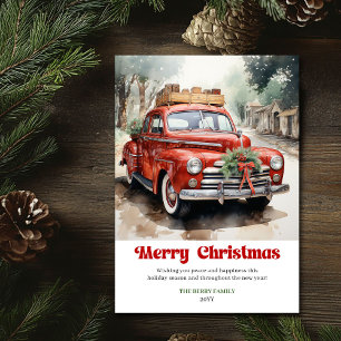 Modern rustic jul röda bil semester design julkort