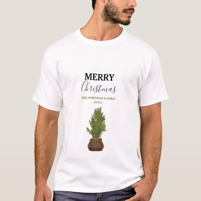 Modern Rustic Julgran Helgdag T Shirt (Framsida)