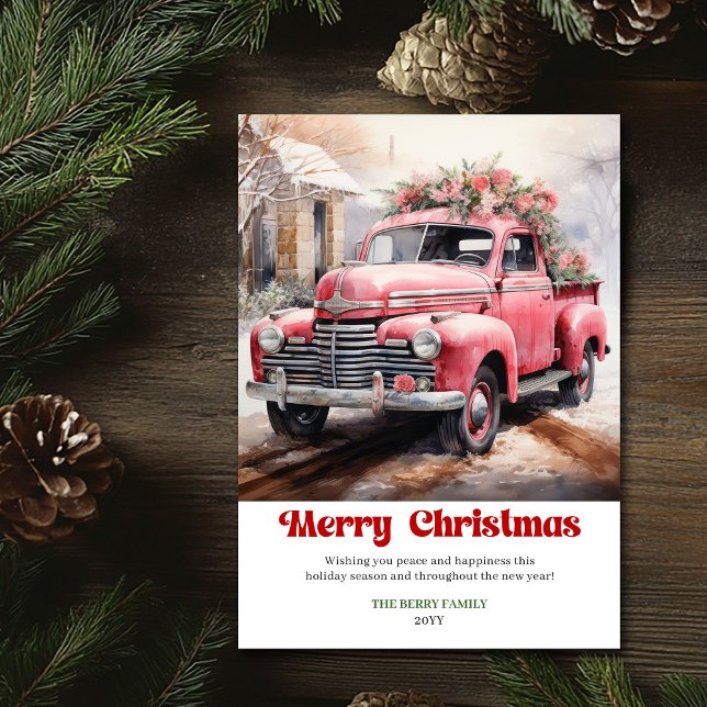 Modern rustic julscen rosa lastbil kort konst (Modern rustic Christmas scene pink car card art)
