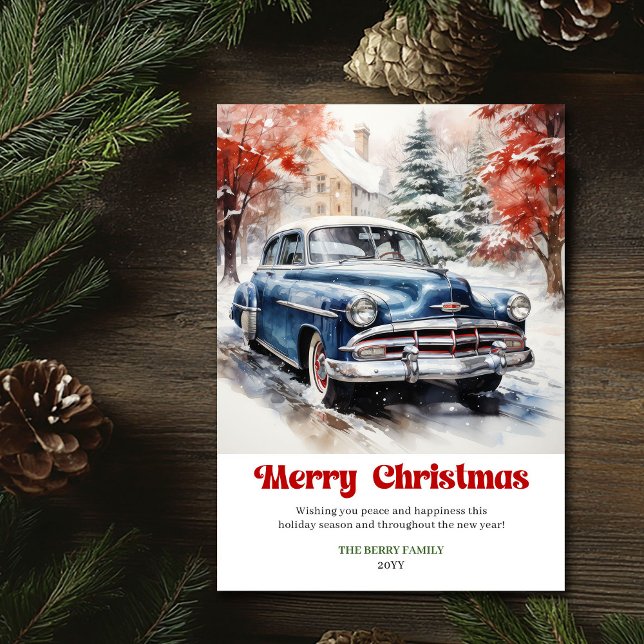 Modern rustic julscen vattenfärg festlig  julkort (Modern rustic Christmas scene watercolor festive car)