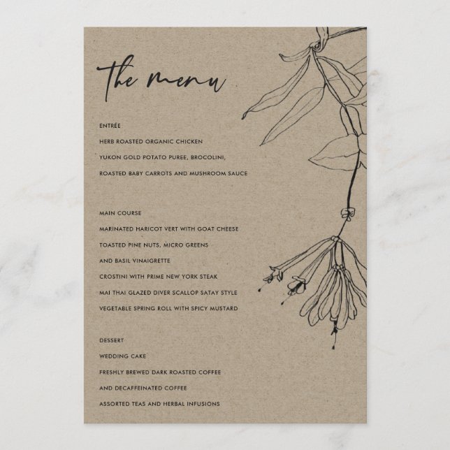 MODERN RUSTIC KRAFT BLACK LINE TECKNING BLOMMIGT M MENY (Framsida)
