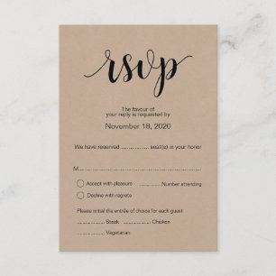 Modern Rustic Kraft-bröllop OSA-svarskort Tilläggskort