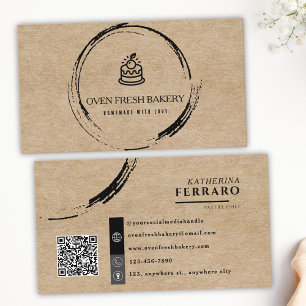 Modern Rustic Kraft Brown Cake QR Code Bakery Visitkort