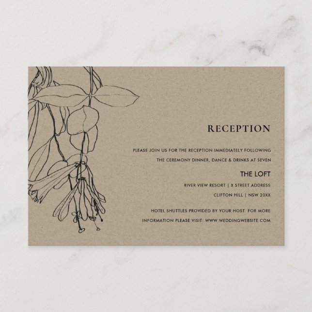 MODERN RUSTIC KRAFT LINE TECKNING BLOMMIGT RECEPTI TILLÄGGSKORT (Framsida)