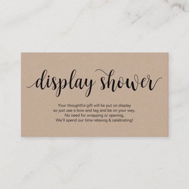 Modern Rustic Kraft, svart skript, Visning Shower Tilläggskort (Framsida)