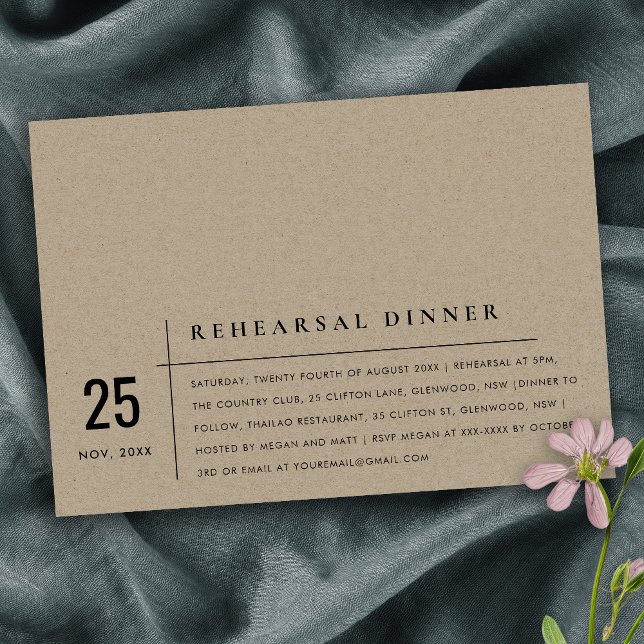 Modern Rustic Kraft Typography Rehearsal Dinner Inbjudningar (Skapare uppladdad)