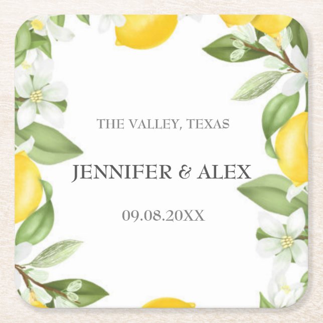 Modern Rustic Lemons Anpassningsbar Boho Gifts Brö Underlägg Papper Kvadrat (Framsidan)