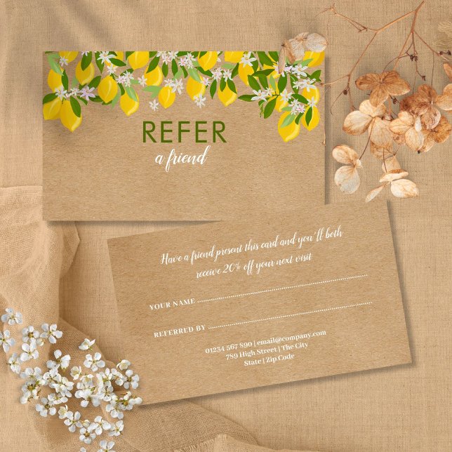 Modern Rustic Lemons Greenery Rabattkort (Modern Rustic Lemons Greenery Referral Card)