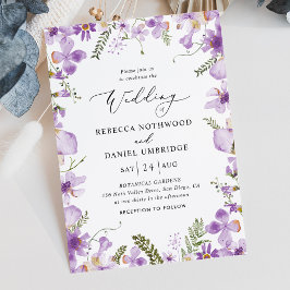 Modern Rustic Lila blommor Bröllop Inbjudningar