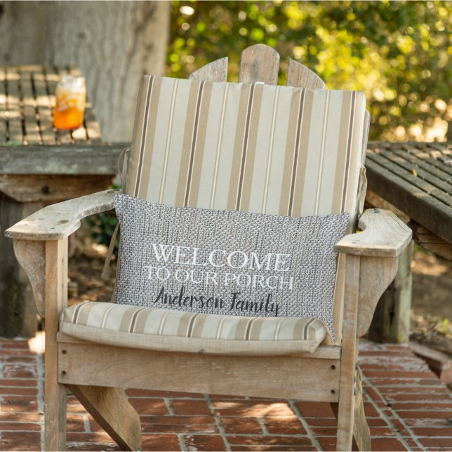 Modern rustic linen Welcome to Porch family name Lumbarkudde (Stol)