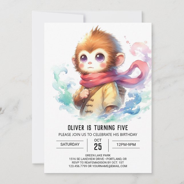 Modern Rustic Monkey Birthday Inbjudningar (Framsida)