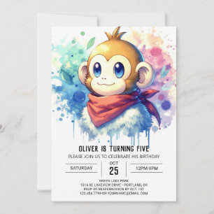 Modern Rustic Monkey Birthday Inbjudningar