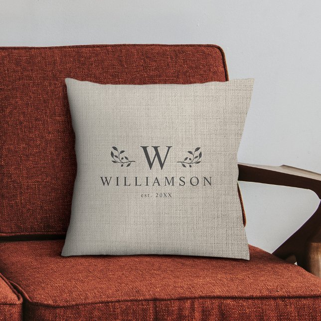 Modern Rustic Monogram Anpassningsbar Family Namn  Kudde (Cuddle up in style! Our modern rustic monogram pillow, custom family charm on printed linen.)