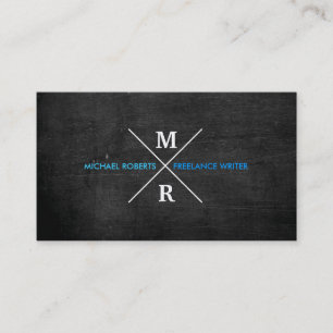 MODERN RUSTIC MONOGRAM Blue Text & Black Wood Visitkort